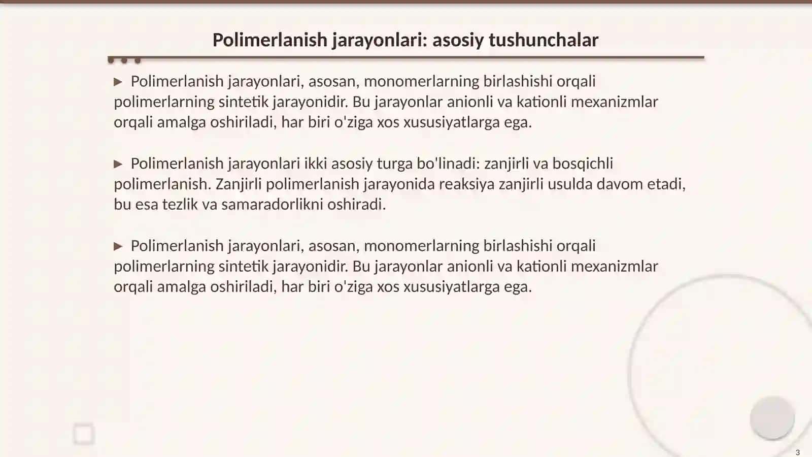 Anionli va kationli polimerlanish reaksiyalari va ularning o'ziga xos hususiyatlari 3