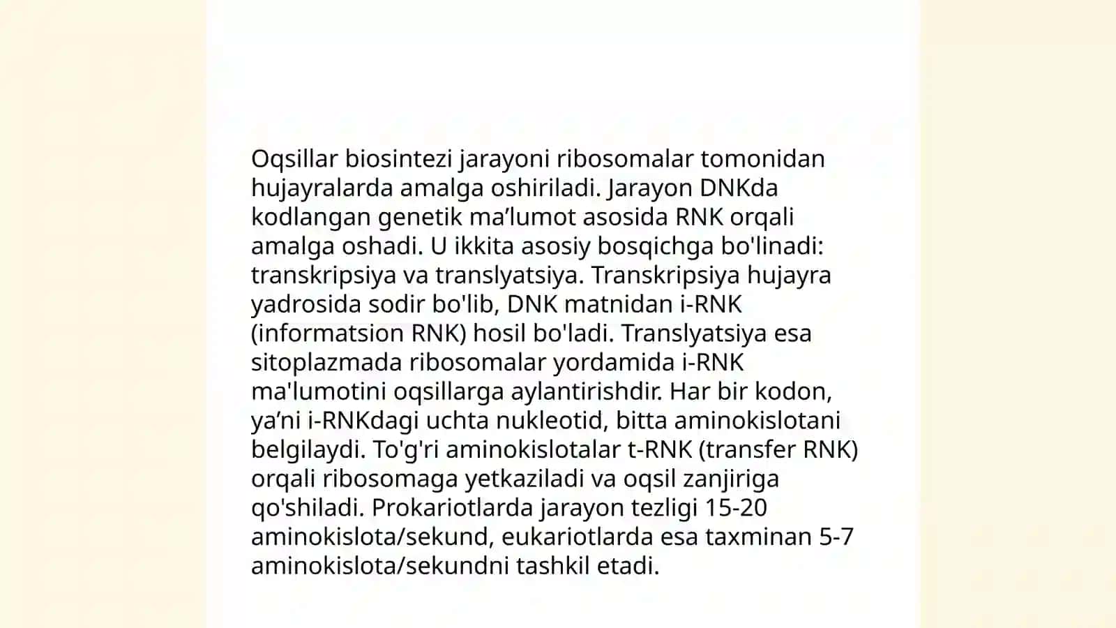 Oqsillar biosintezida nuklein kislotalarning ahamiyati 3