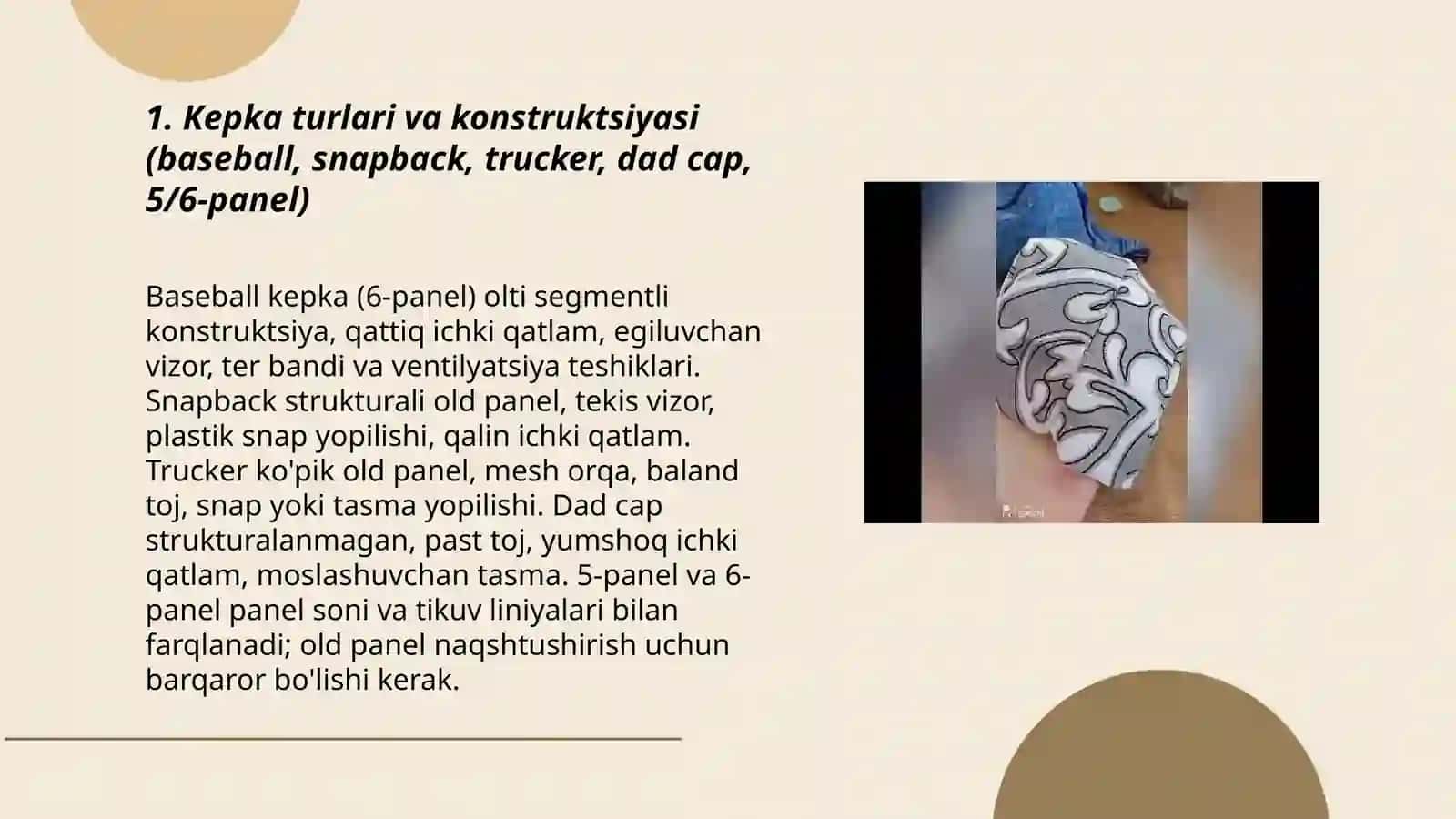 Bosh kiyim (kepka) tikish va unga vishivalni dastgoxda naqshtushirish turlari 3