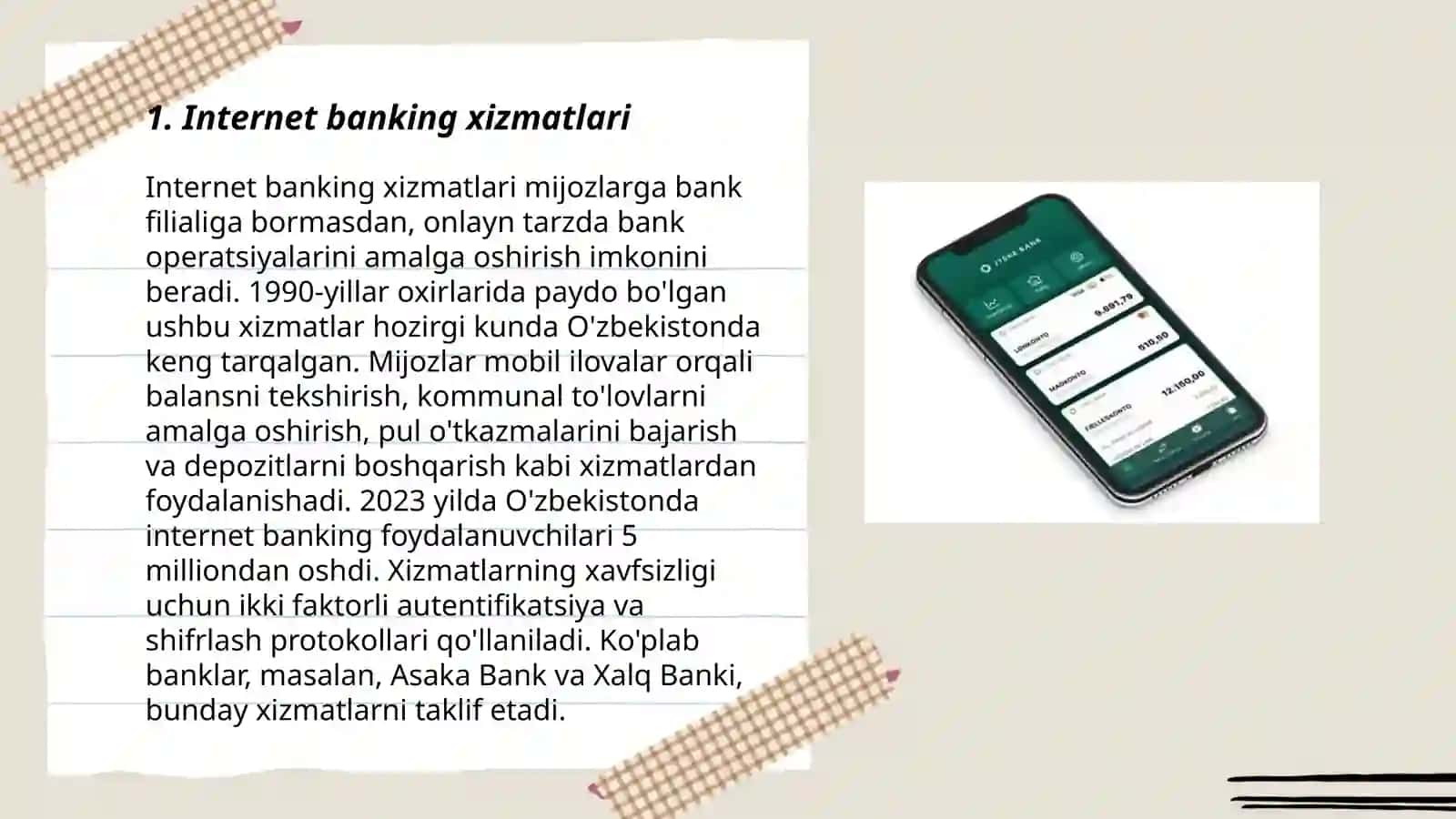 Banklarda masofadan xizmat ko'rsatish turlari 3