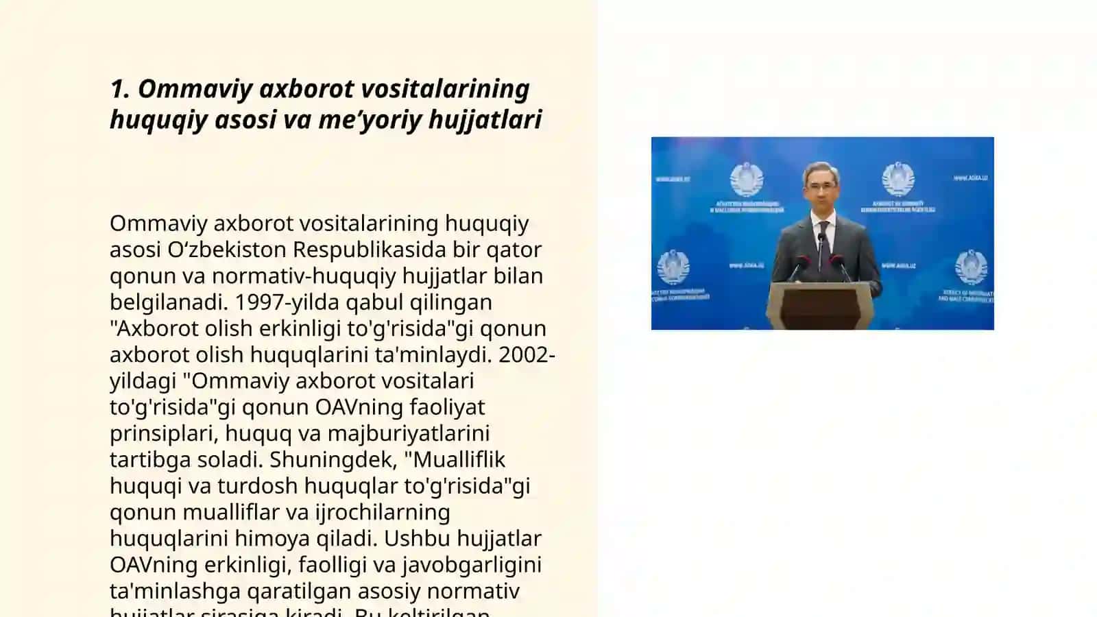 Ommaviy axborot vositalarining huquqiy asosi va meʼyoriy hujjatlari 3