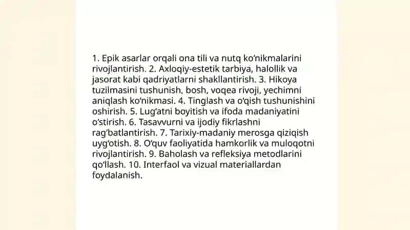 Epik asarlar ustida ishlash uchun metodik tavsiyalar 3