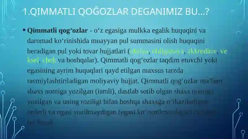 Qimmatliq oĝozlar bozorning mohiyati 3