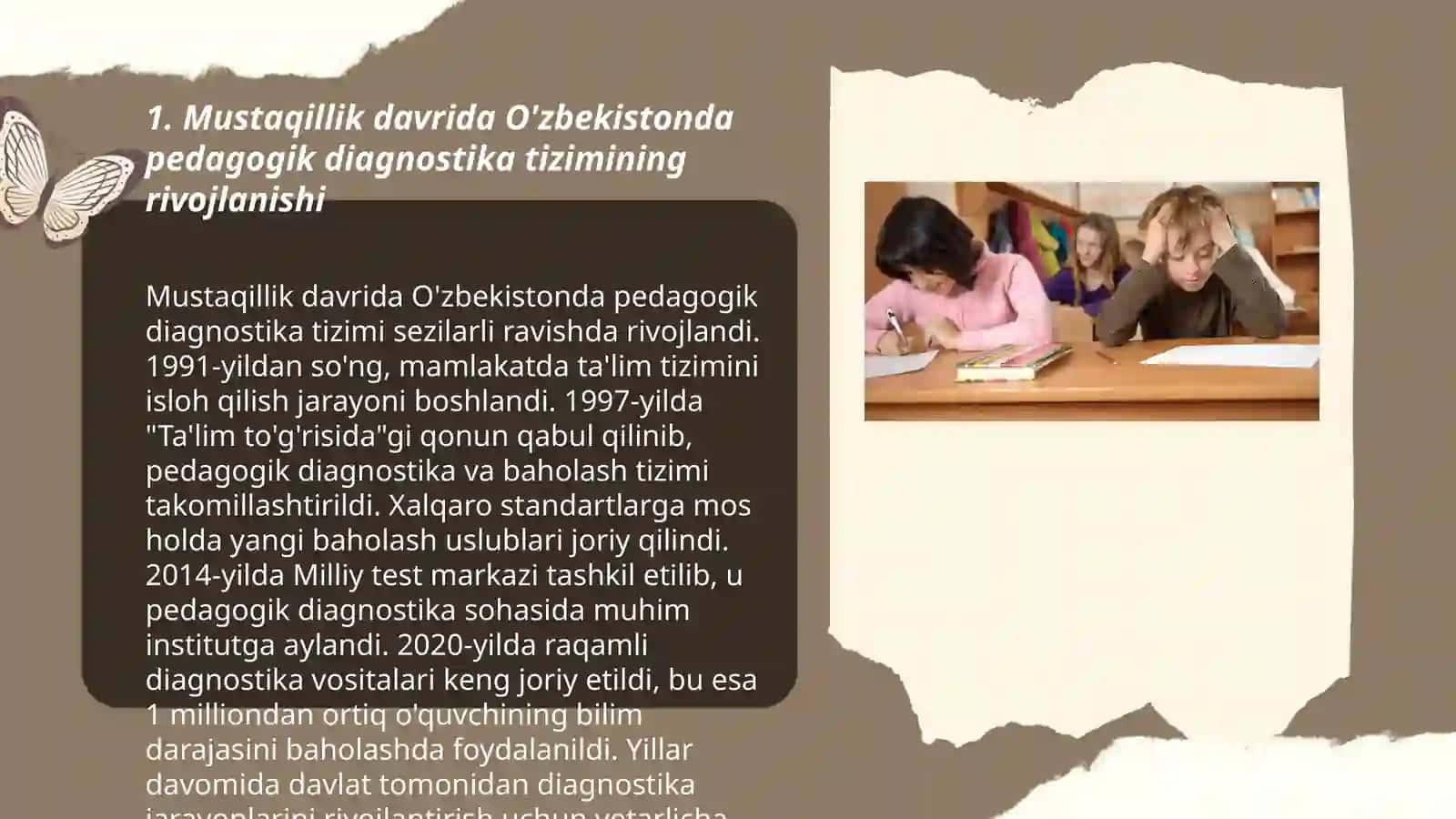 O'zbekistonda mustaqillik yillarida pedagogik diagnostika sohasida amalga oshirilgan ishlar va ularning natijalari Abdukarimova Mubina 3