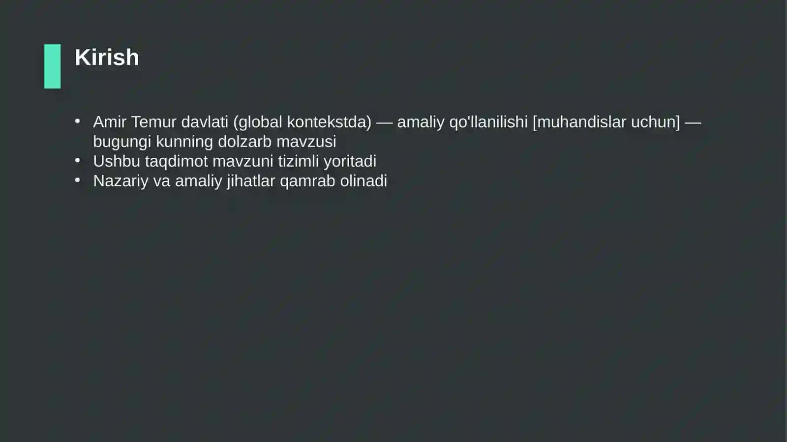 Amir Temur davlati (global kontekstda) — amaliy qo'llanilishi [muhandislar uchun] 3