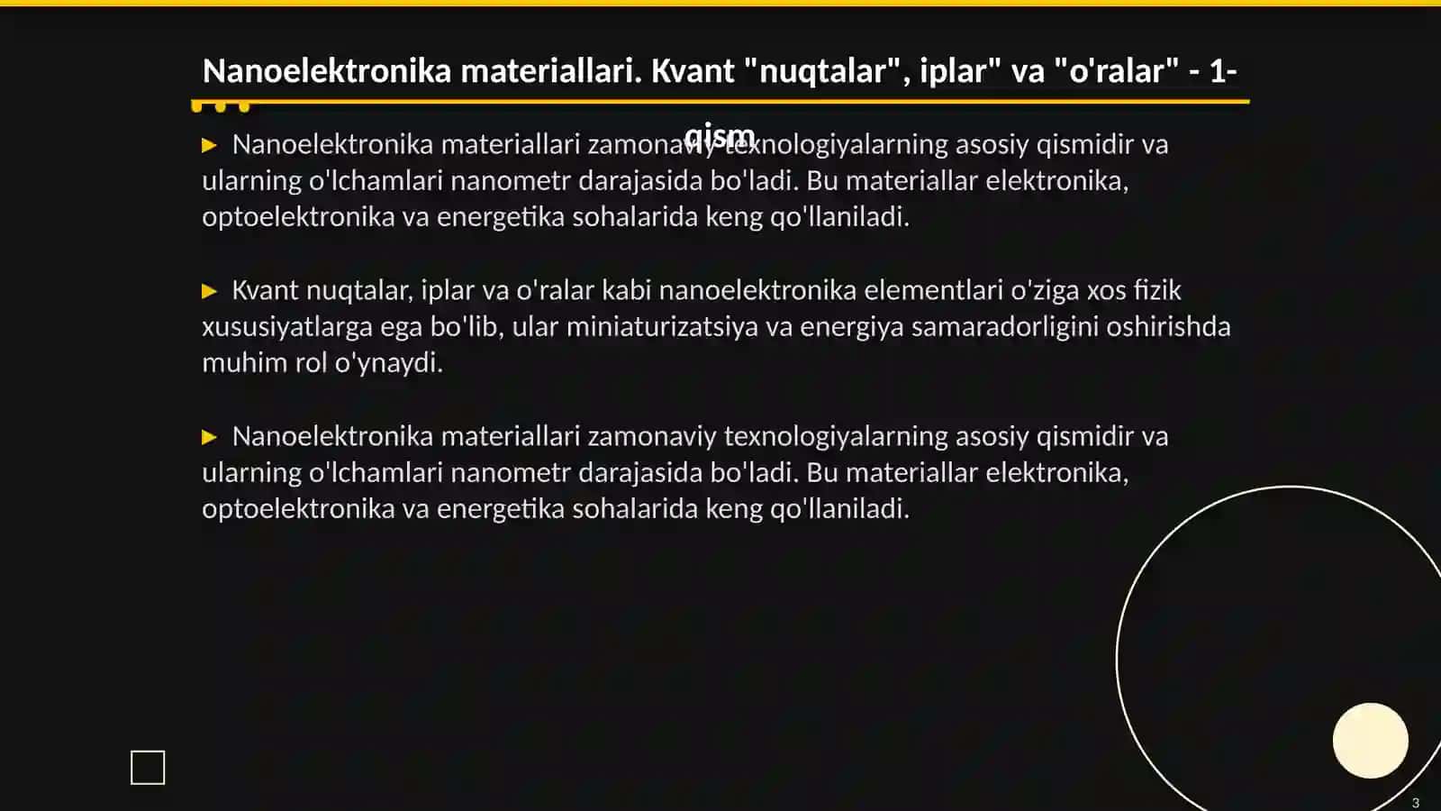 Nanoelektronika materiallari. Kvant "nuqtalar", iplar" va "o'ralar" 3