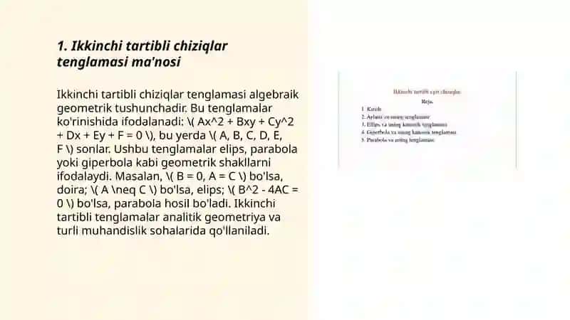 Ikkinchi tartibli chiziqlar tenglamasini tekshirish va yasash 3