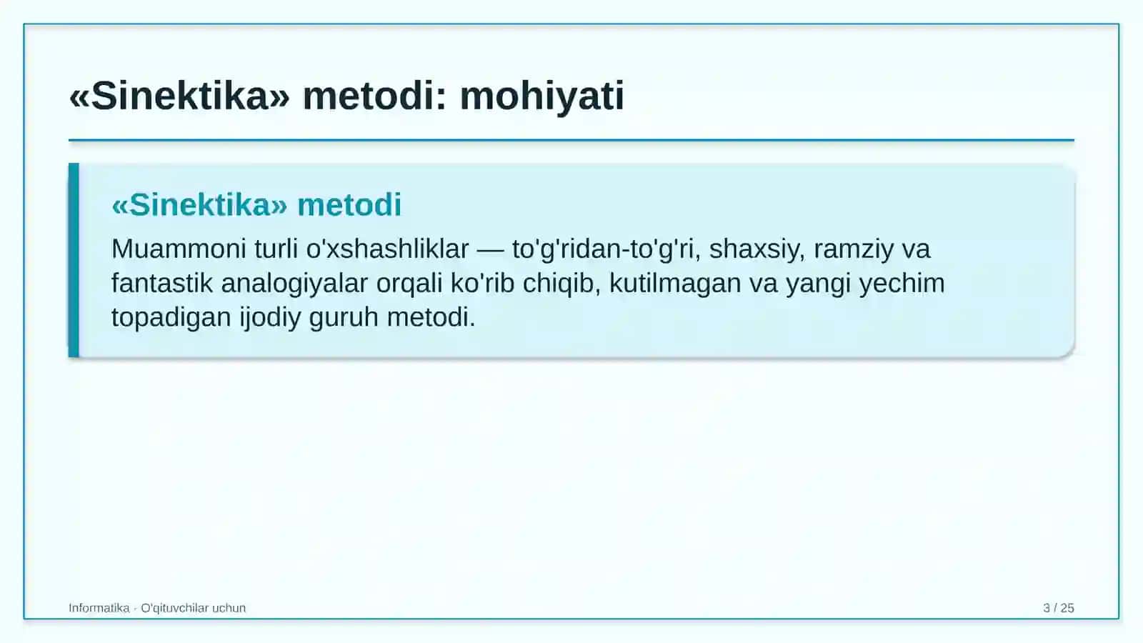 informatika darslarida sinektika metodidan foydalanish 3963 3