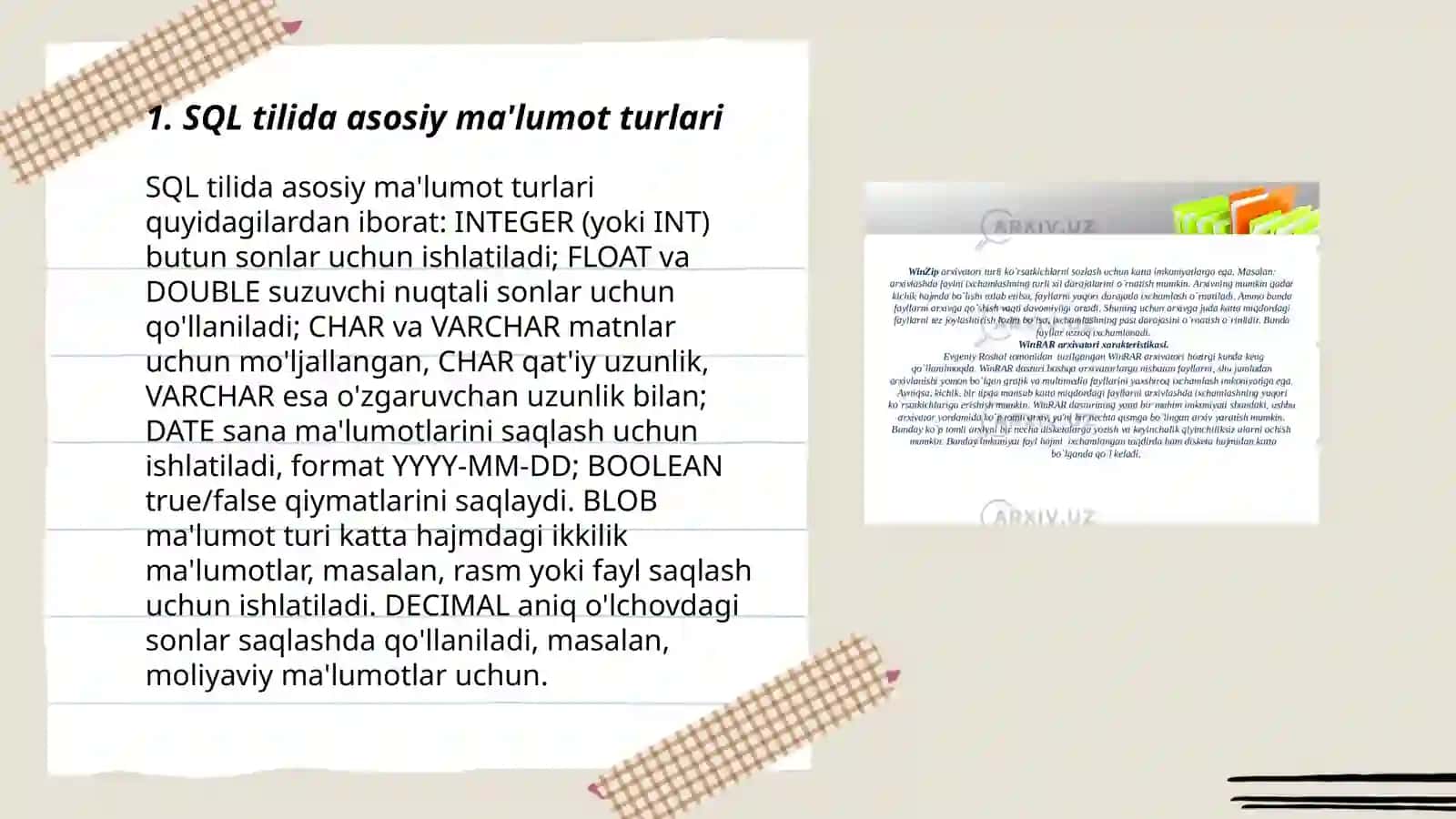 SQL Tilida Ma'lumot Toifalari 3