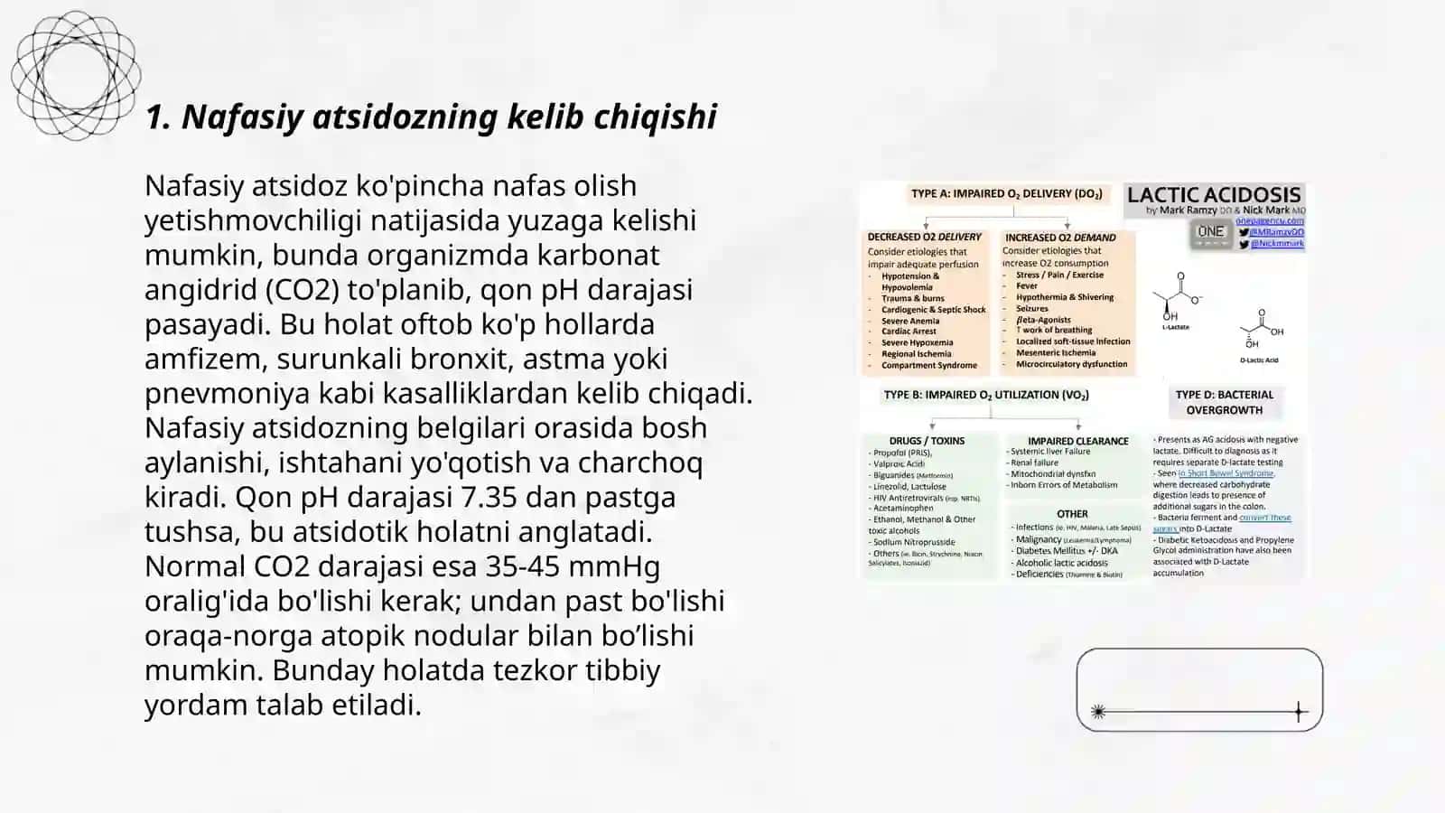 Nafas va metabolik atsidoz va alkalozlarni kelib chiqishi, biokimyoviy tashxisi 3
