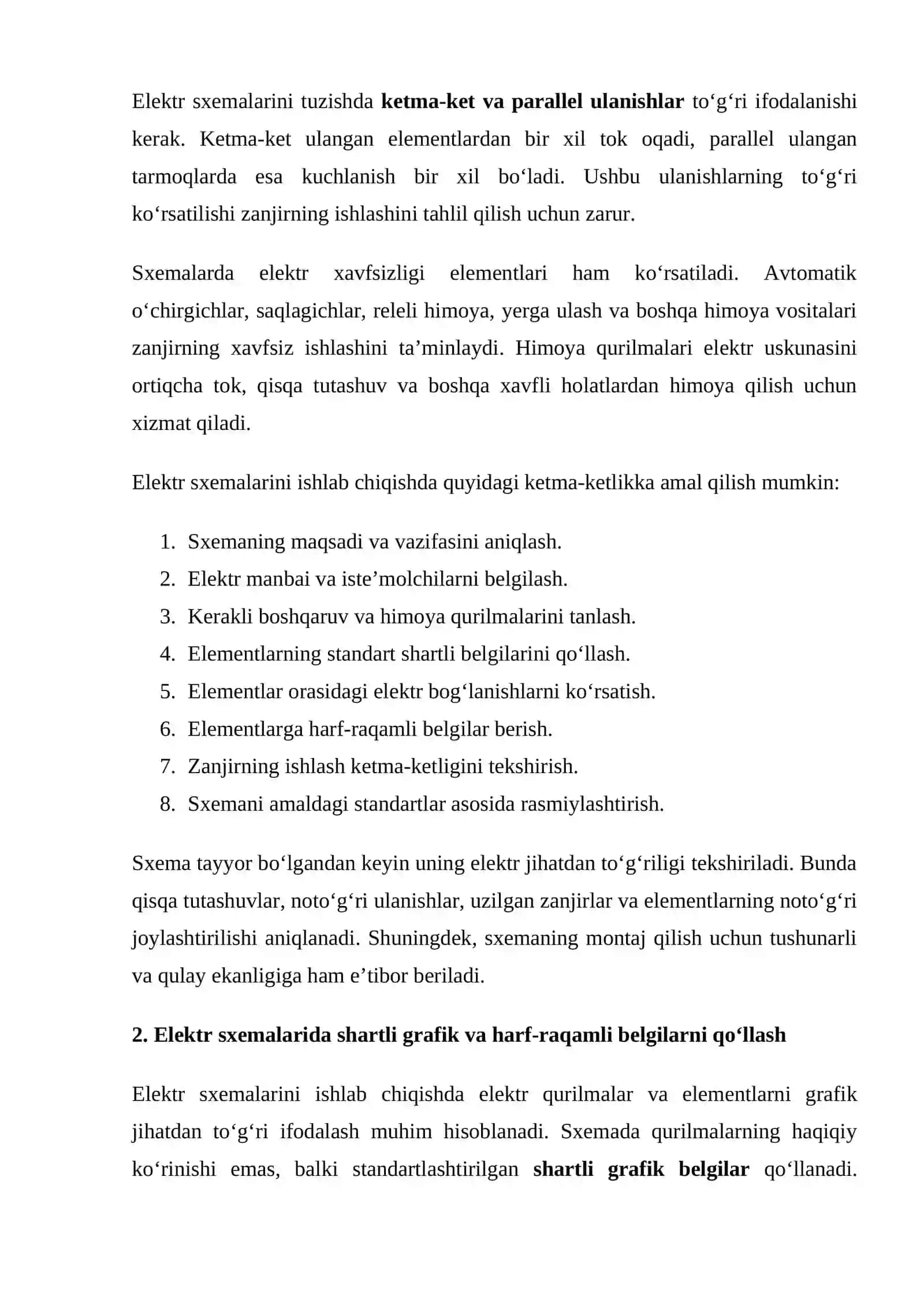mustaqil ish Elektr sxemalarda zanjirlarni tuzish tartiblari va standartlarini o‘rganish. 3