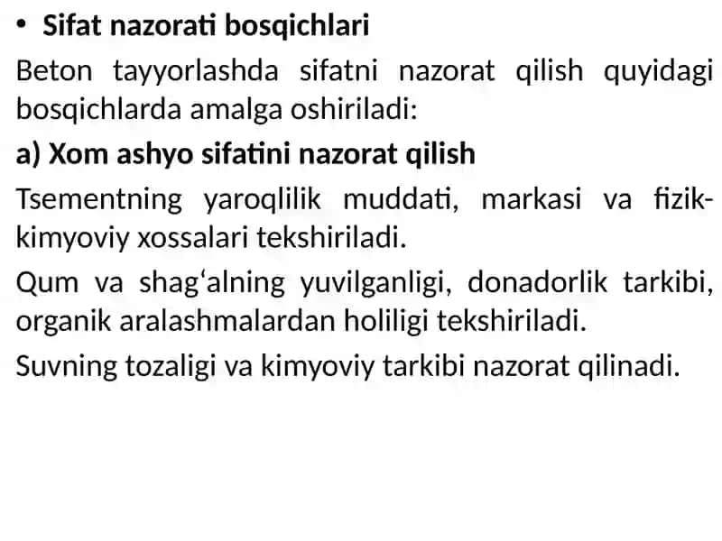 Betonaralashmalarini tayyorlashda sifat nazorati 3