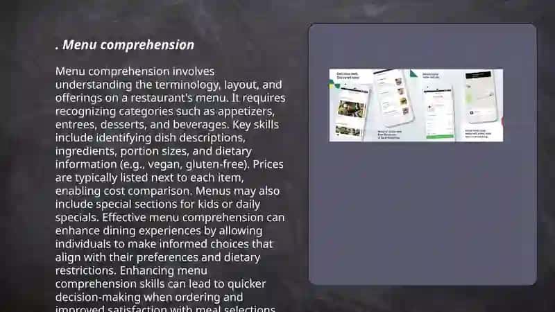 Menu comprehension 3