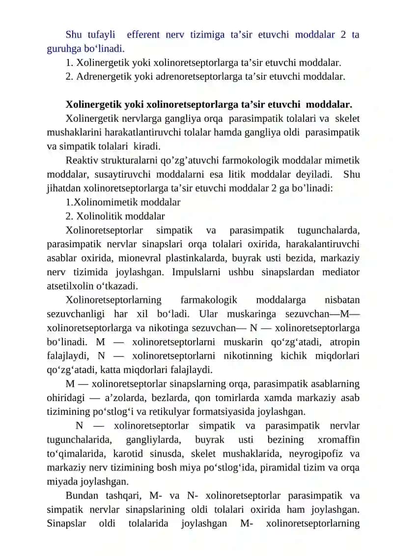 Efferent nerv oxirlariga ta’sir ko‘rsatuvchi moddalar 3