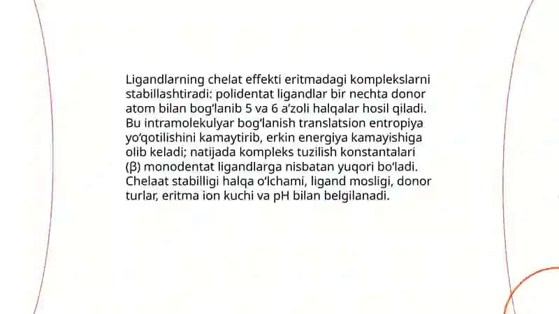 Kompleks birikmalarni eritmadagi muvozanati koordinatsion qobig'idagi logandlarning o'zaro ta'sirlashuvi 3