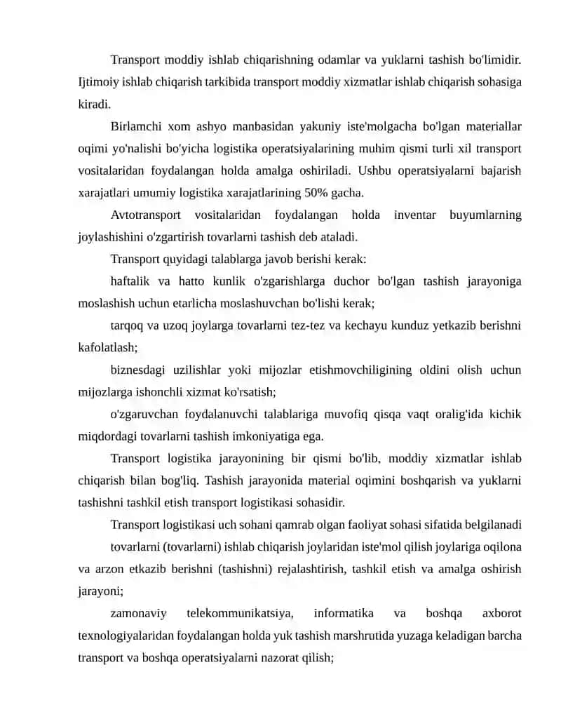 Logistika tizimida transport xizmatlari sifati 3