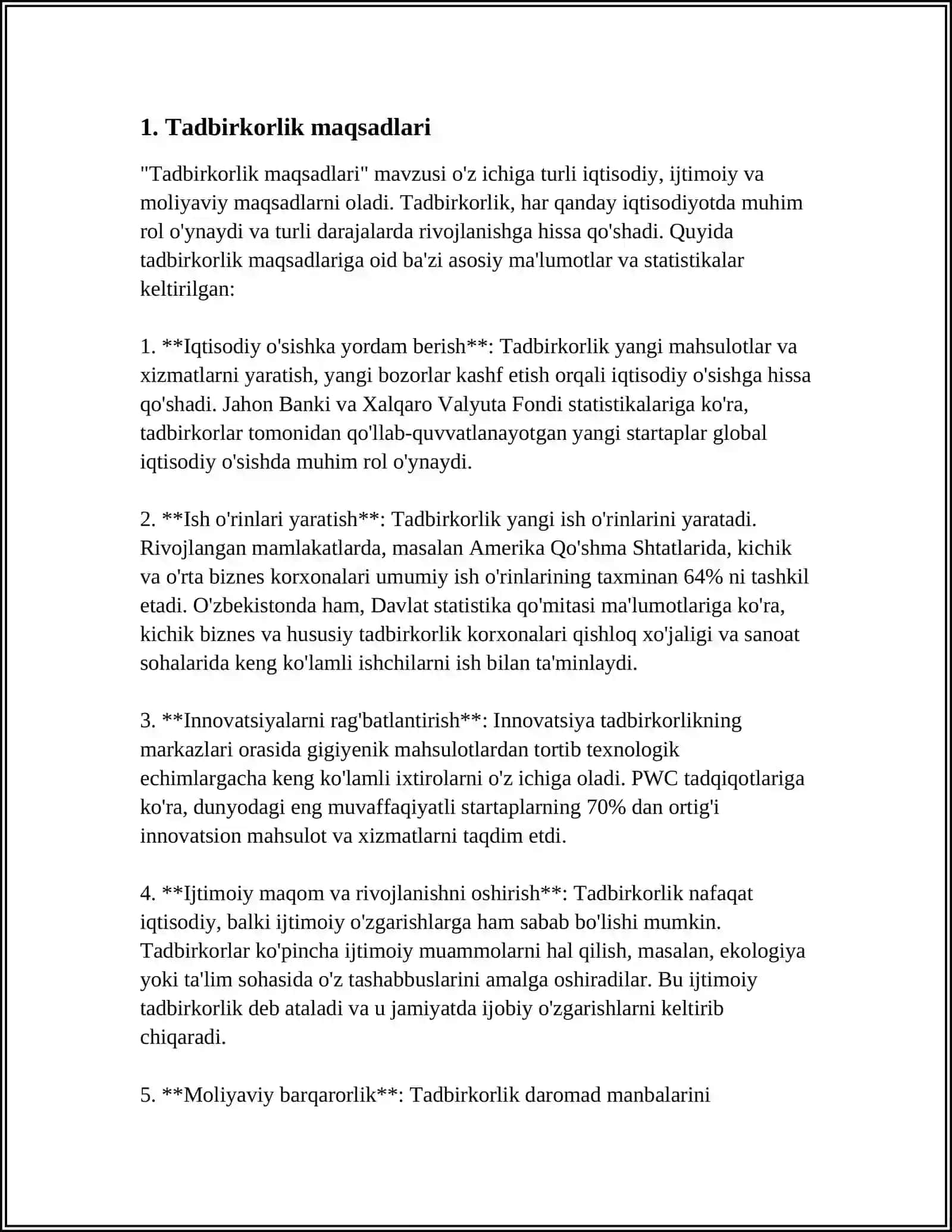 TADBIRKORLIK VA BIZNESNI RIVOJLANTIRISH 3