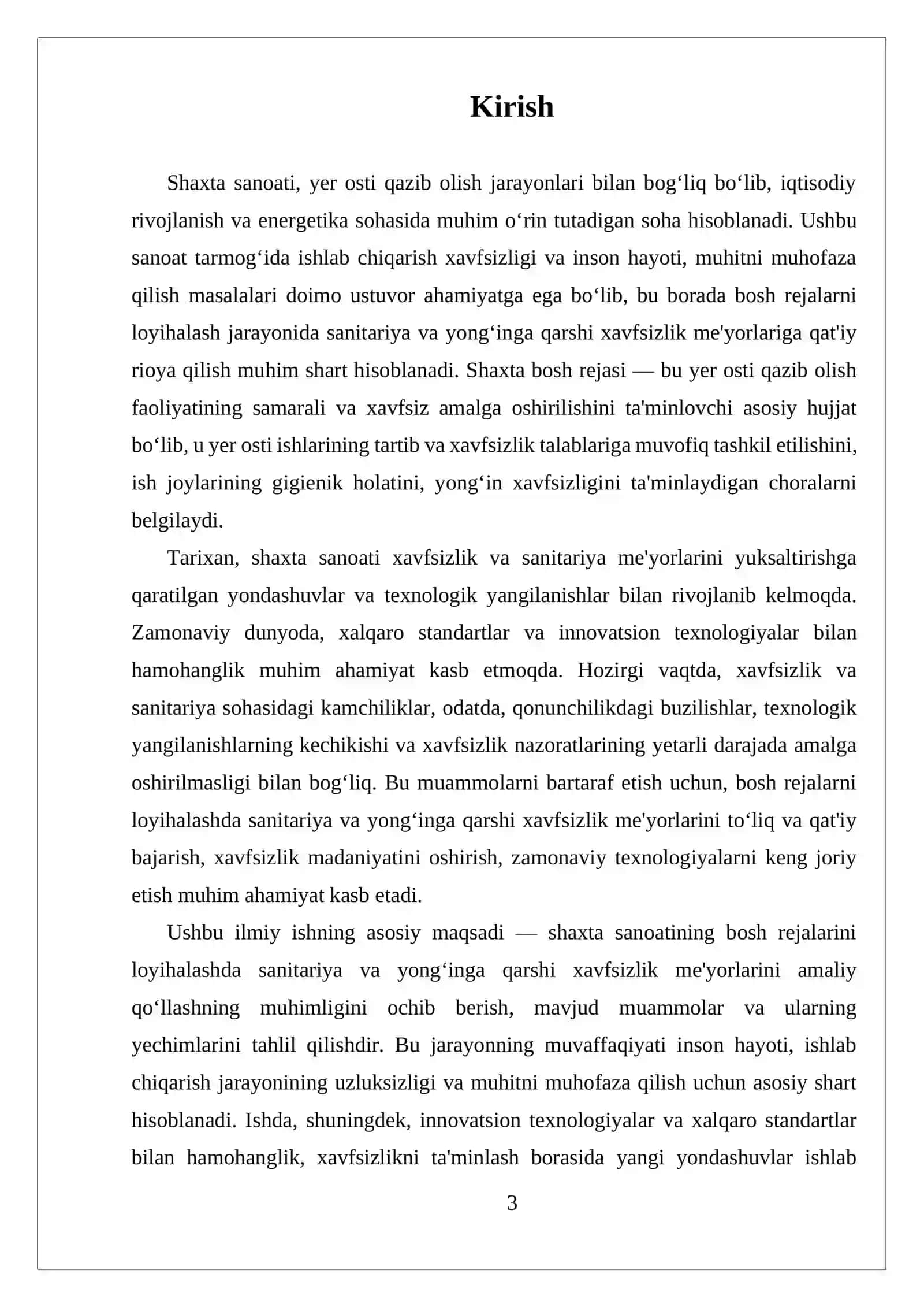 SHAHTA SANOAT MAYDONINING BOSH REJASI. BOSH REJANI LOYIHALASHDA SANITARIYA VA YONG‘INGA QARSHI XAVFSIZLIK MEYORLARI 3