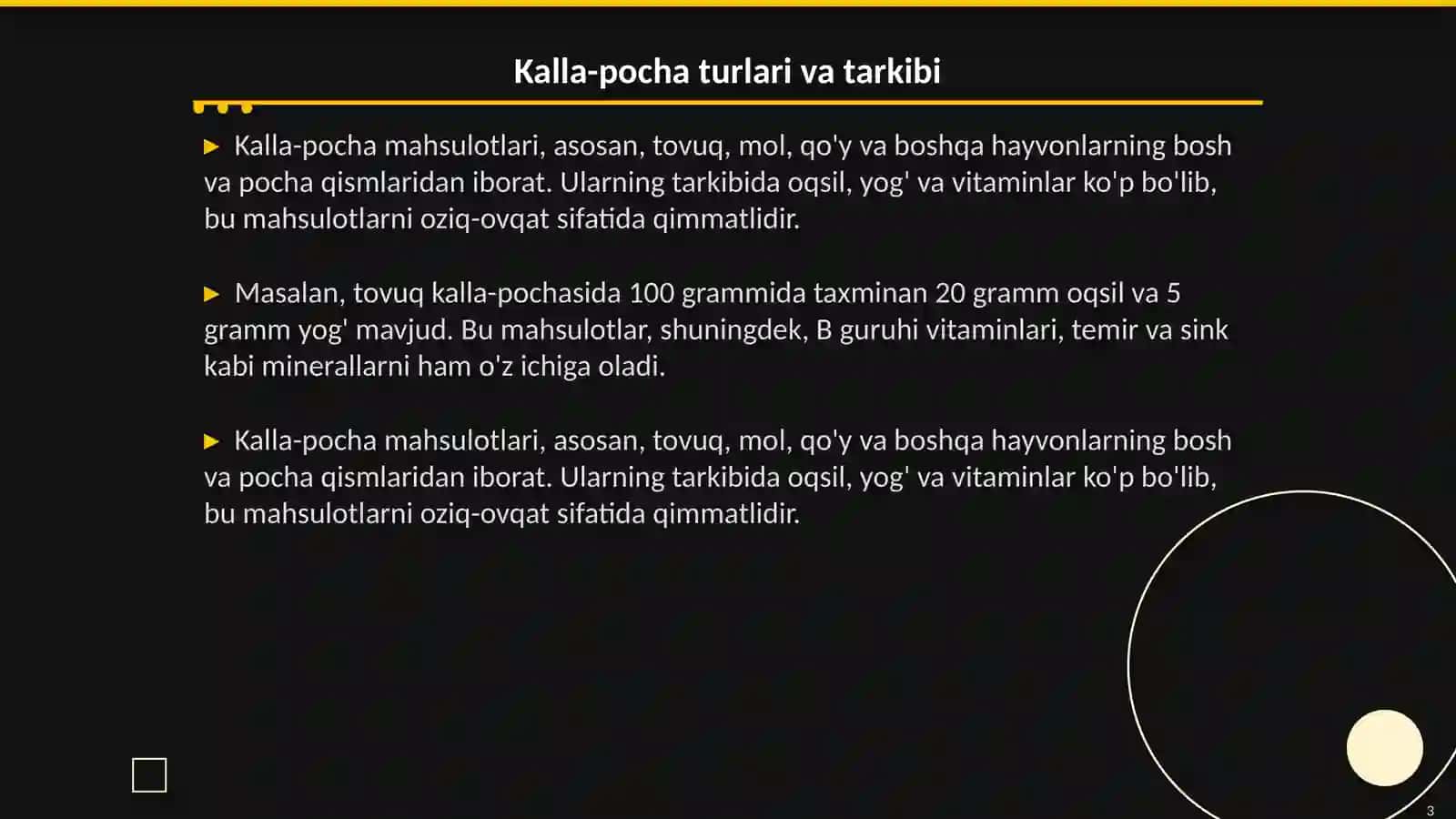 Kalla-pocha mahsulotlarining tavsifi va qoʻllanilishini 3