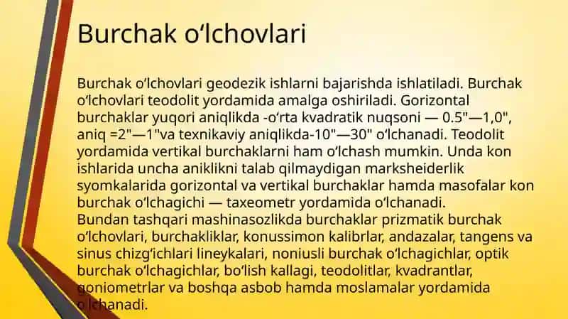 Burchaklarni o‘lchash. Teodolit turlari va u bilan burchak o‘lchash slayd 3