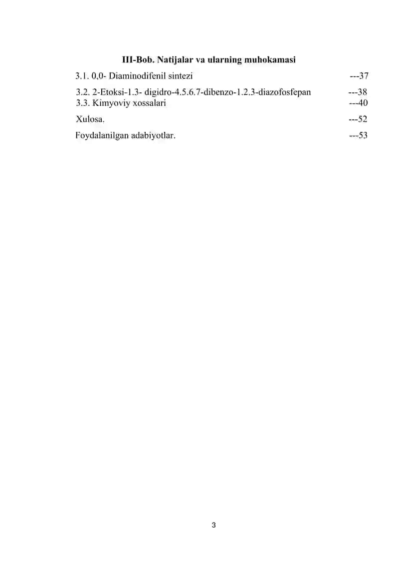 2-Xlor-4,7-dibenzo-1,2,3-diazofosfepanni olish va xossalarini o’rganish 3