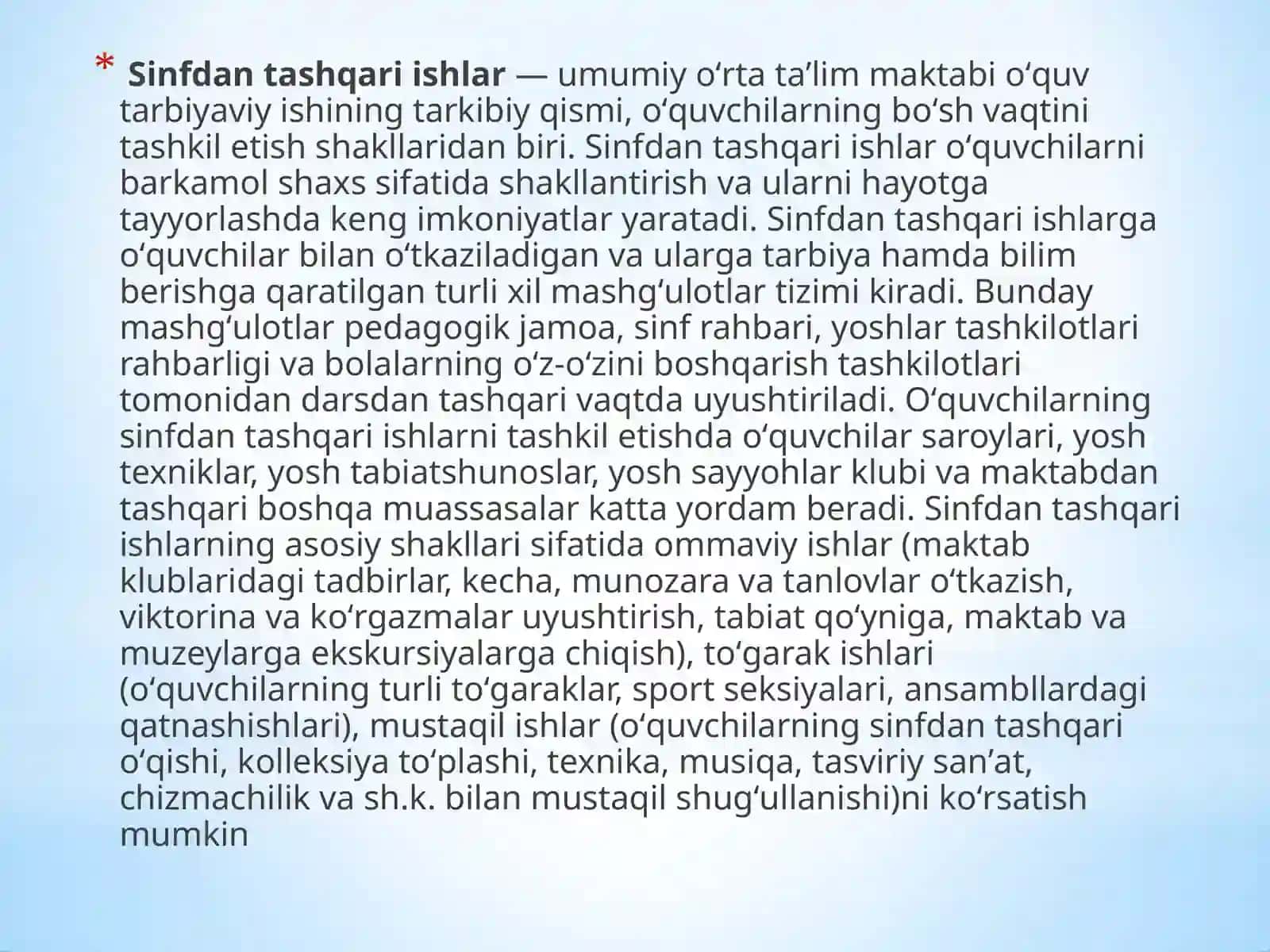SINFDAN TASHQARI BOSHLANG’ICH BOSQICH DARSLARINI TASHKIL ETISH (2-SINF) 3