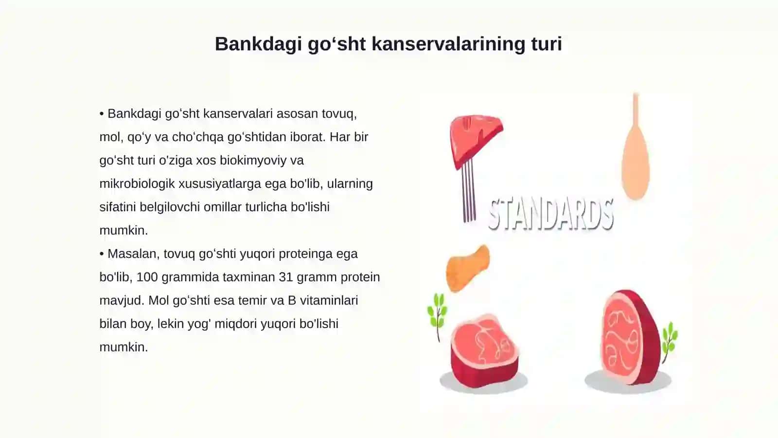 Bankdagi goʻsht kanservalarda tegishli standartlarga havfsizlik koʻrsatgichlarini aniqlash 3
