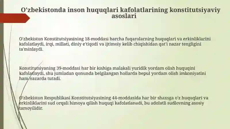 O'zbekistonda inson huquqlari va erkinliklarini kafolatining yaratilishi 3