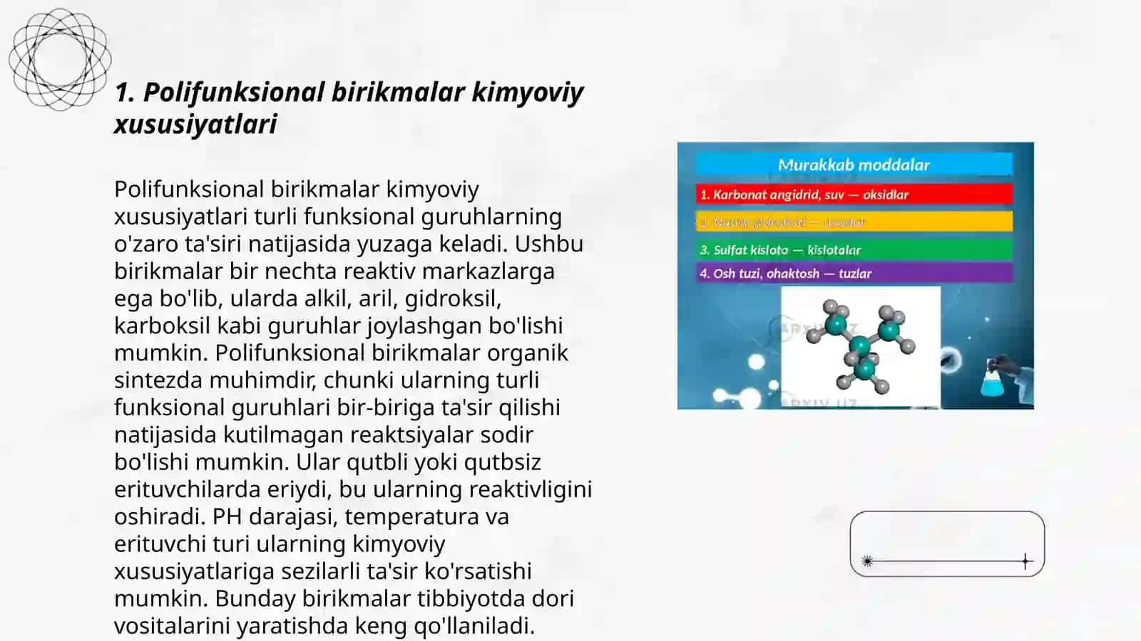 Polifunksional va geterofunksional birikmalar metabolitlar va dorivor moddalar sifatida 3
