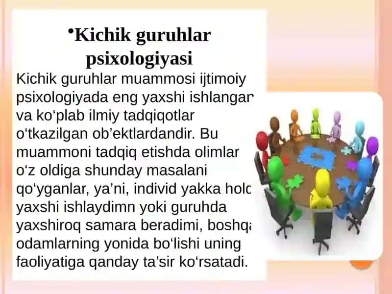 Ijtimoiy psixologiyada guruhlar muammosi. Kichik guruhlar psixologiyasi 3