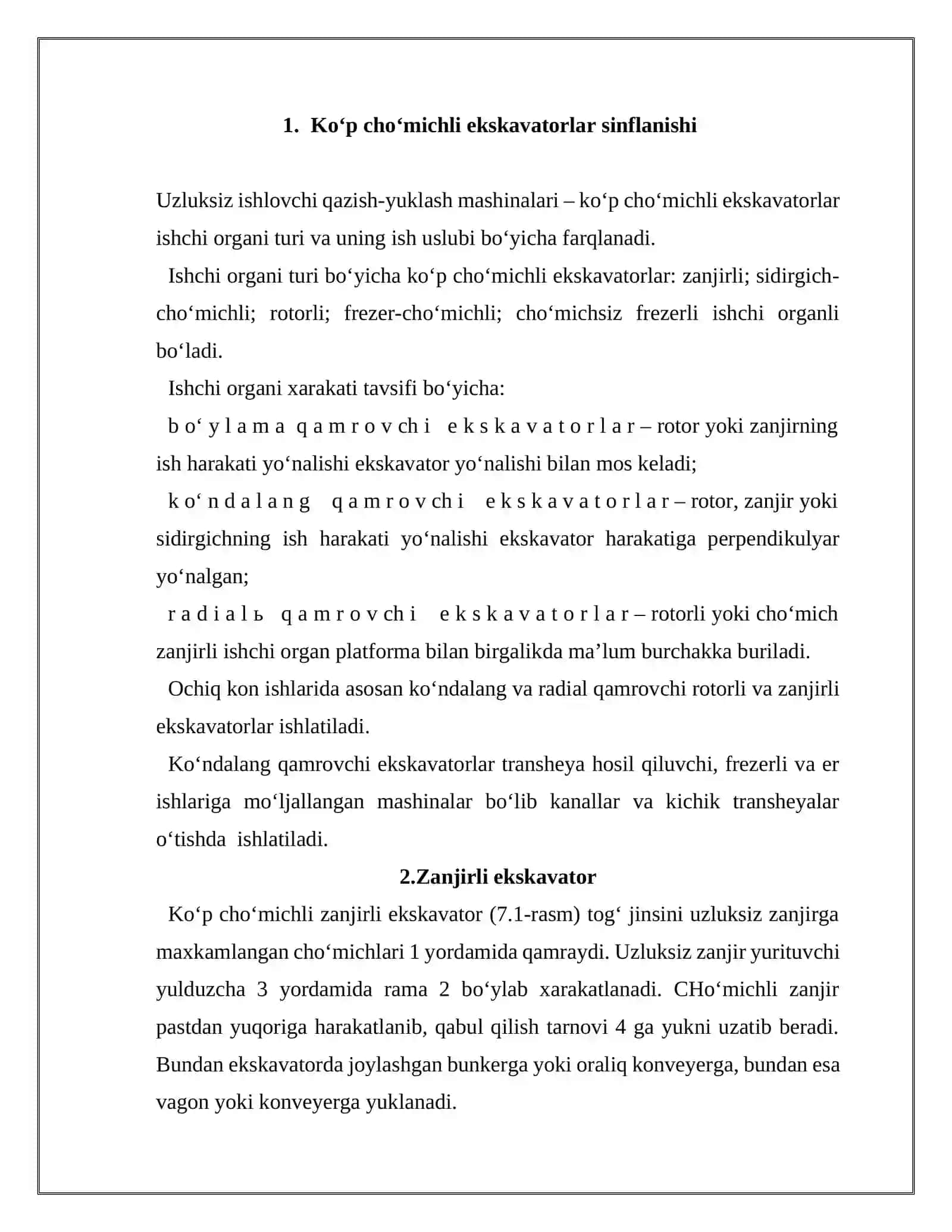 Ko‘p cho‘michli ekskavatorlar, ularning tuzilishi va turlari, ishlatilish ko‘lami 3