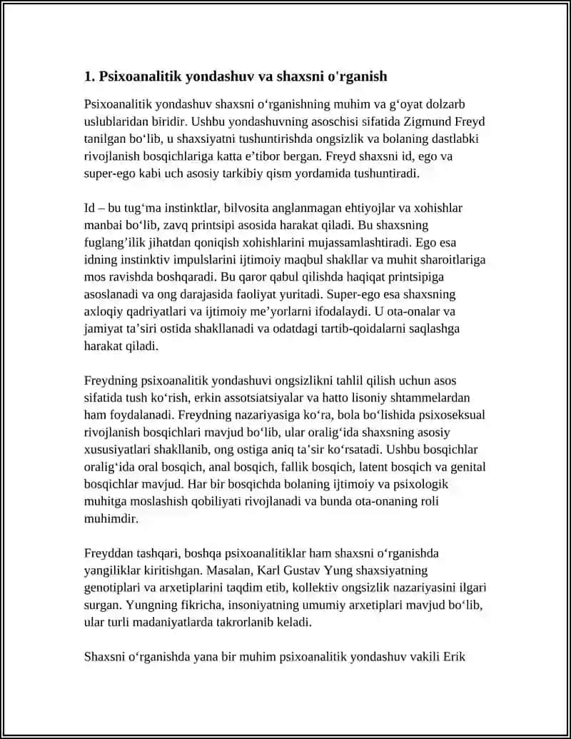 Psixoanalitik yondashuv va shaxsni o'rganish 3