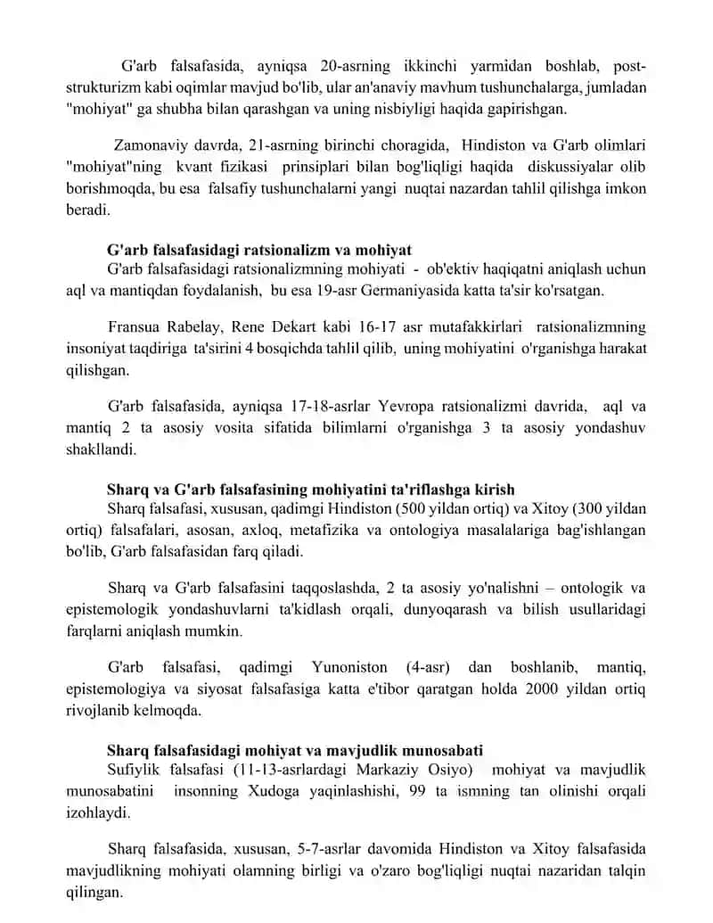 Falsafaning mohiyatiga oid Sharq va G'arb mutafakkirlari taʼriflarini tavsiflash 3