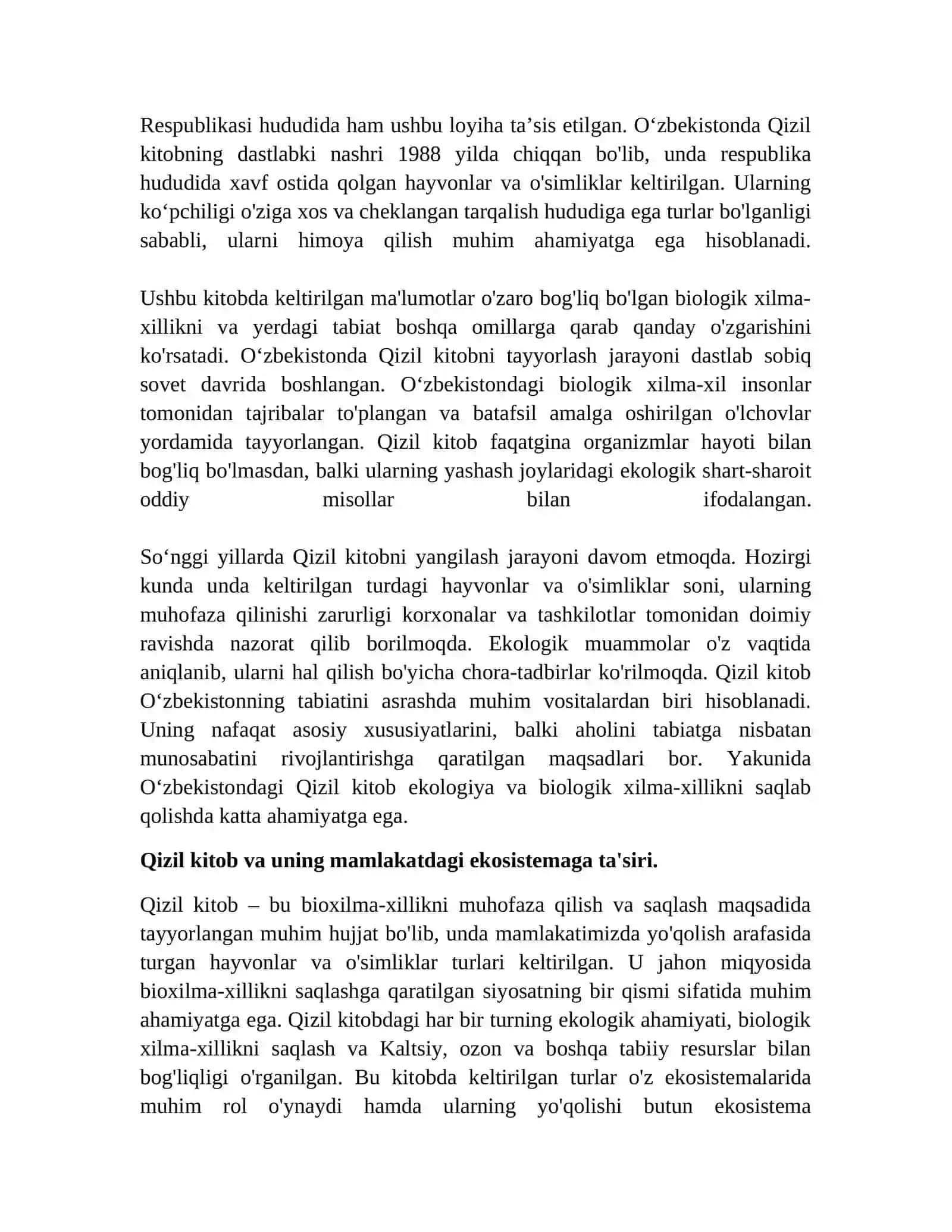 Oʻzbekiston Respublikasi " Qizil kitobi" va uning ahamiyati 3
