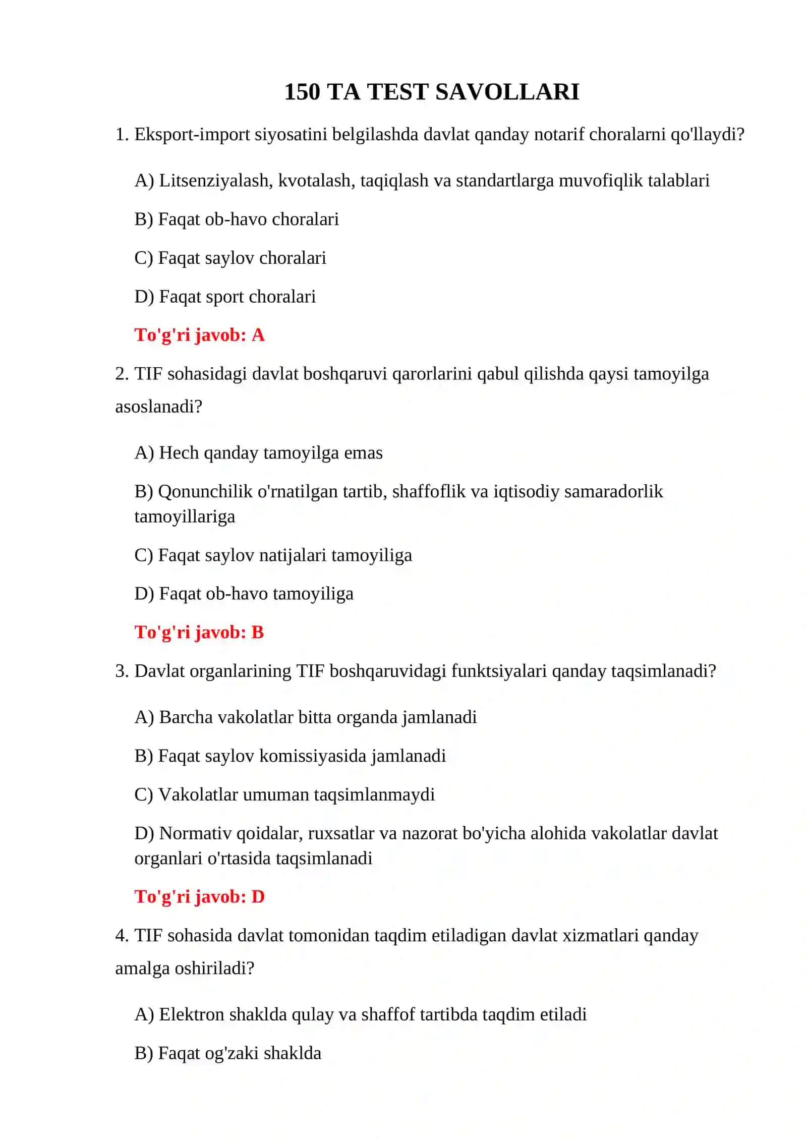 TIF BOJXONA TEST SAVOLLARI 3