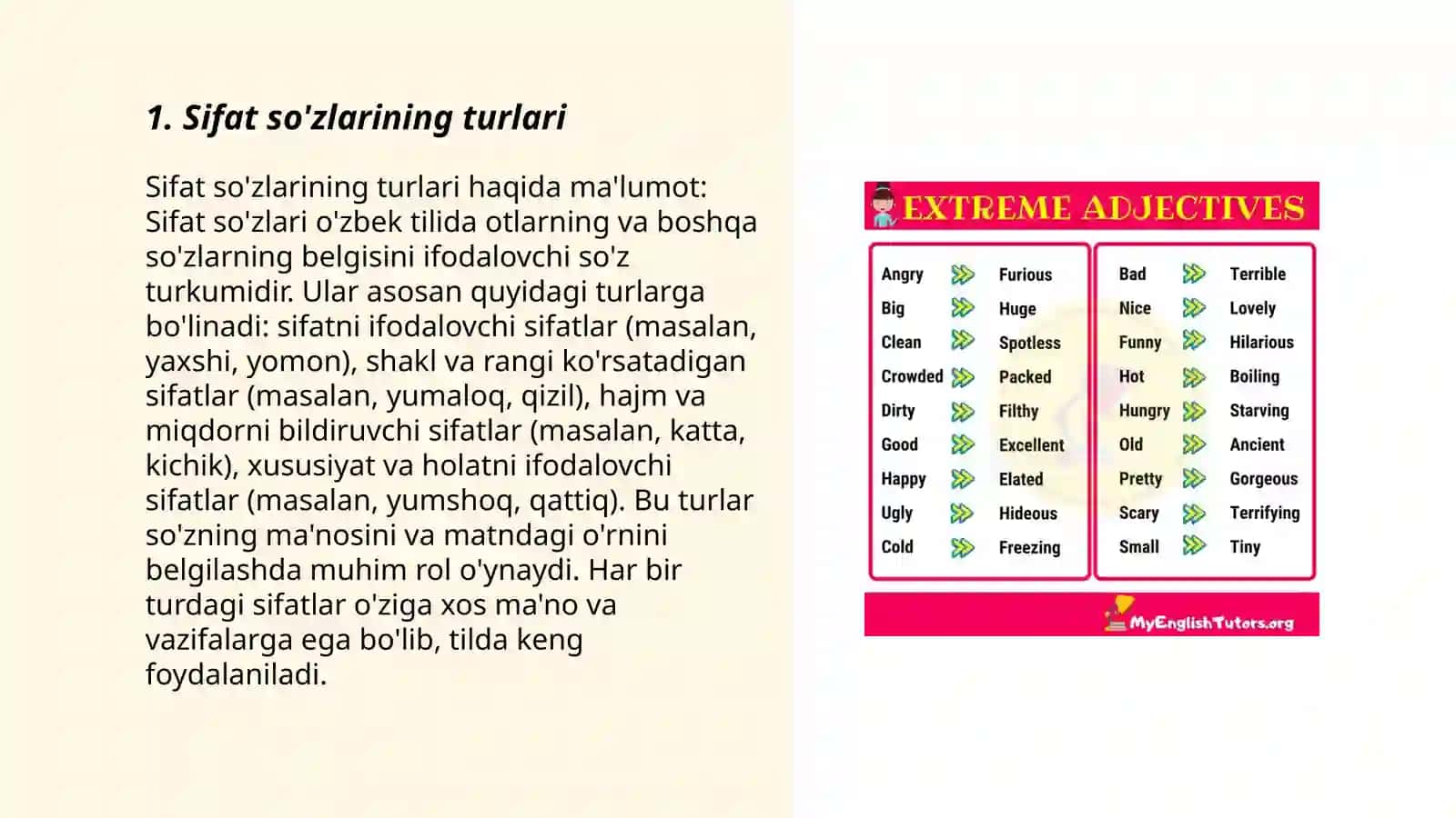 Sifat so'zlarining turlari 3