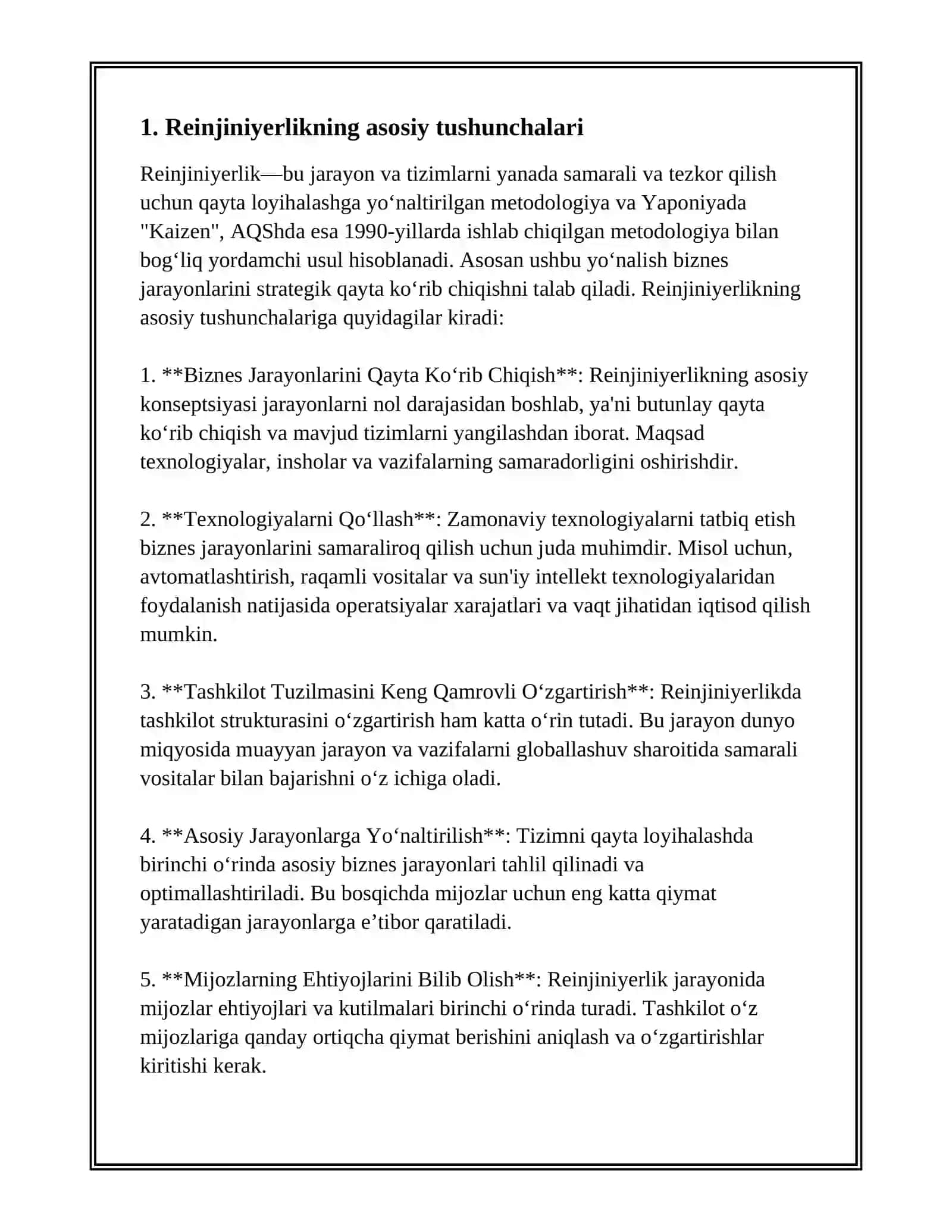 REINJINIRING: XUSUSIYATLARI VA AHAMIYATI 3