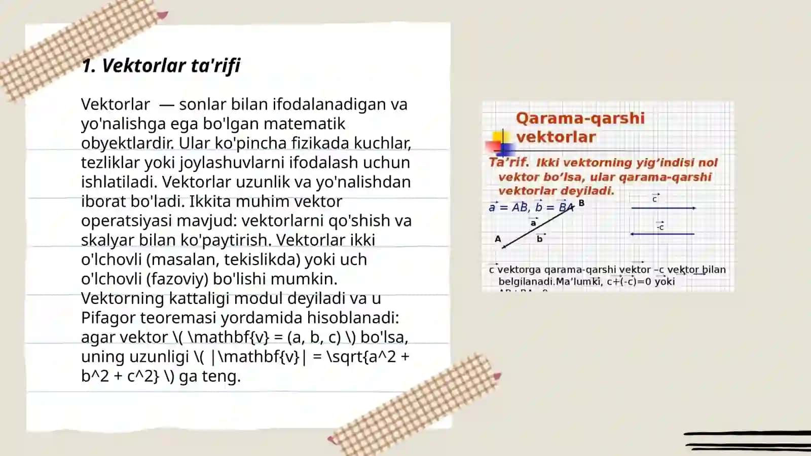 Vektorlar va ular ustida amallar 3