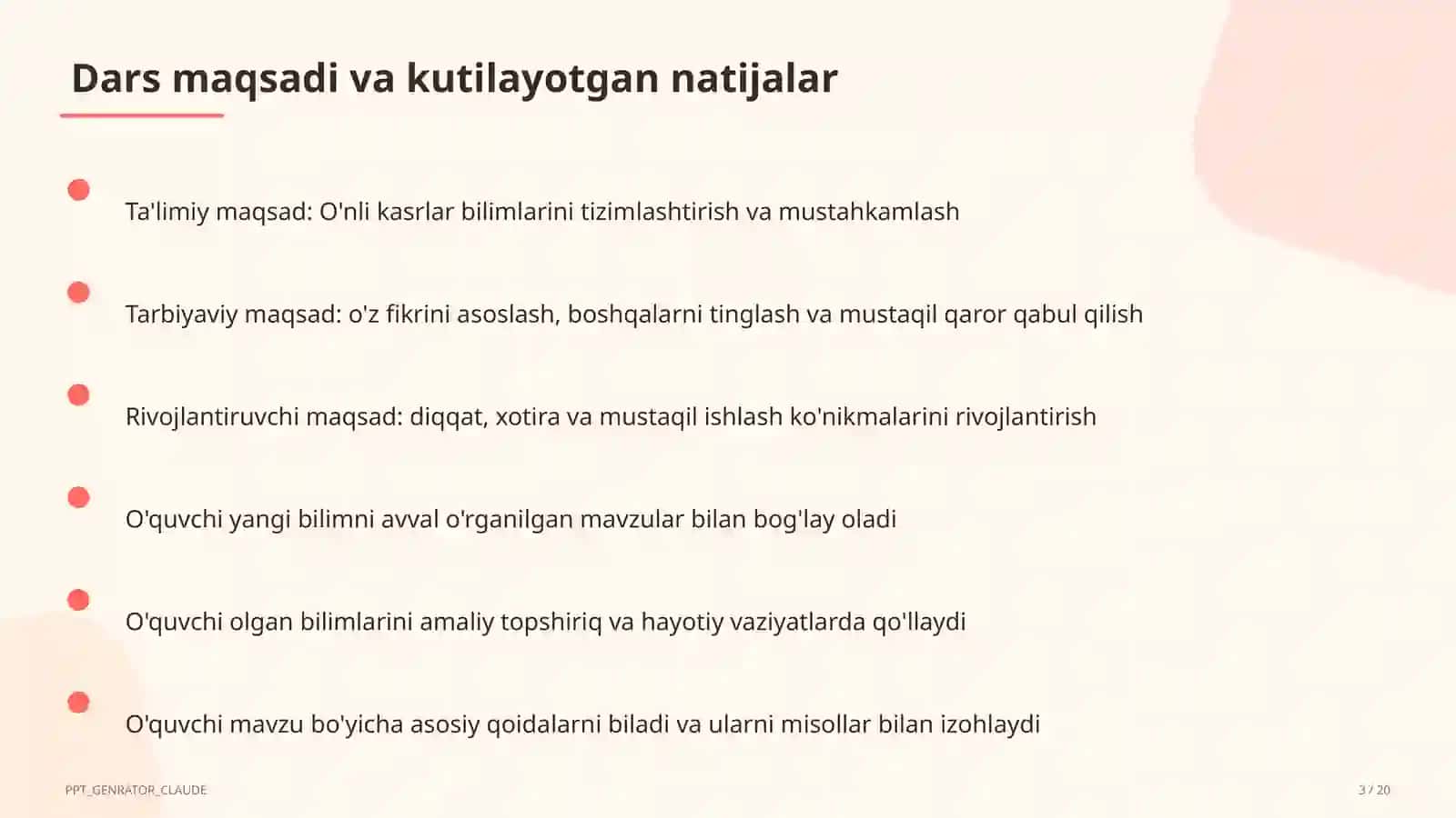 O'nli kasrlar (5-sinf) Matematika (5–6) 3