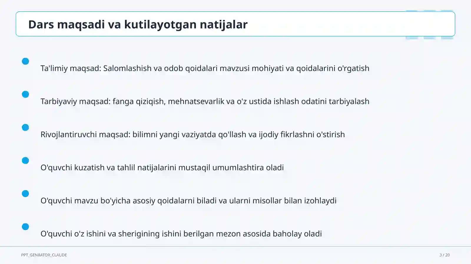 Salomlashish va odob qoidalari (1-sinf) 3