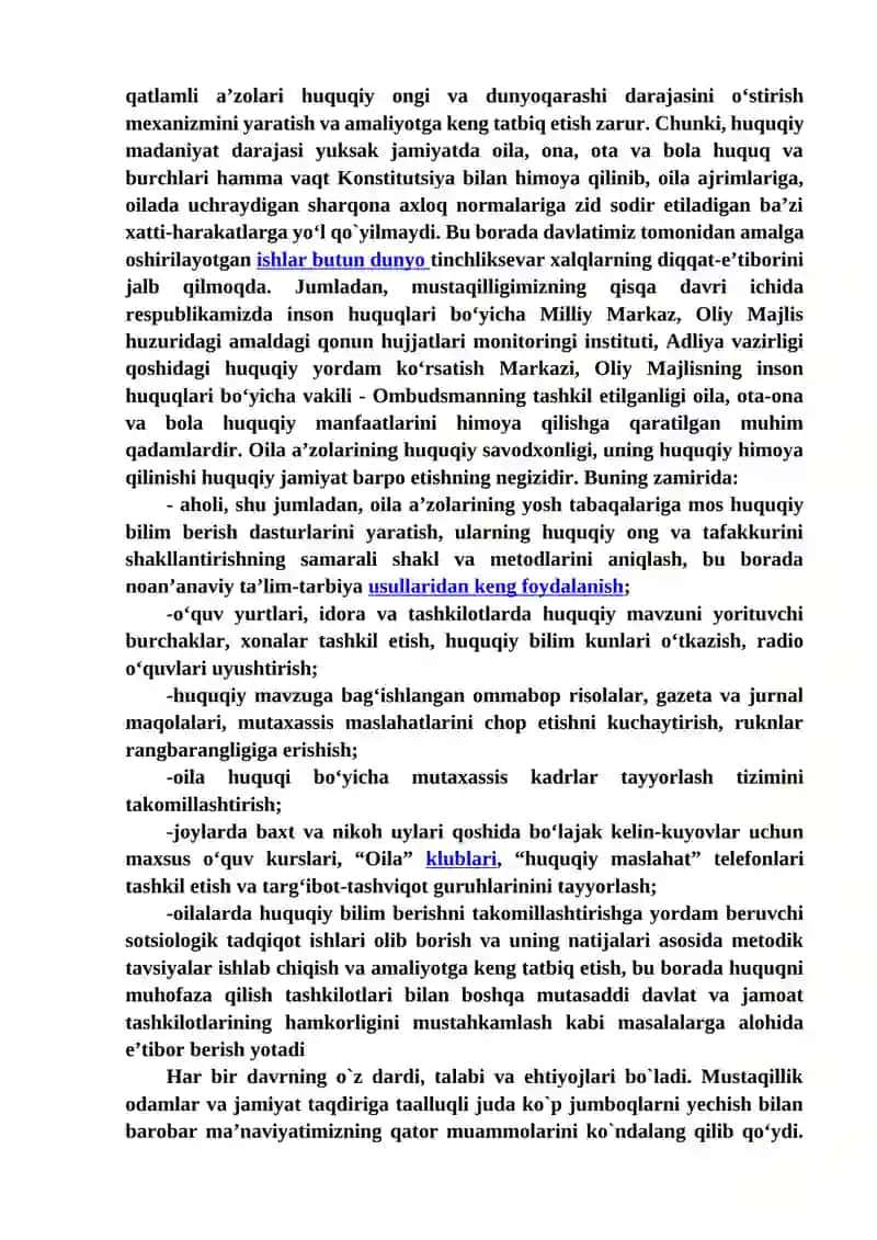 O‘ZBEKISTONDA OILA PEDAGOGIKASI FANINING RIVOJLANTIRISHNING IJTIMOIY-IQTISODIY, ME’YORIY-HUQUQIY ASOSLARI 3