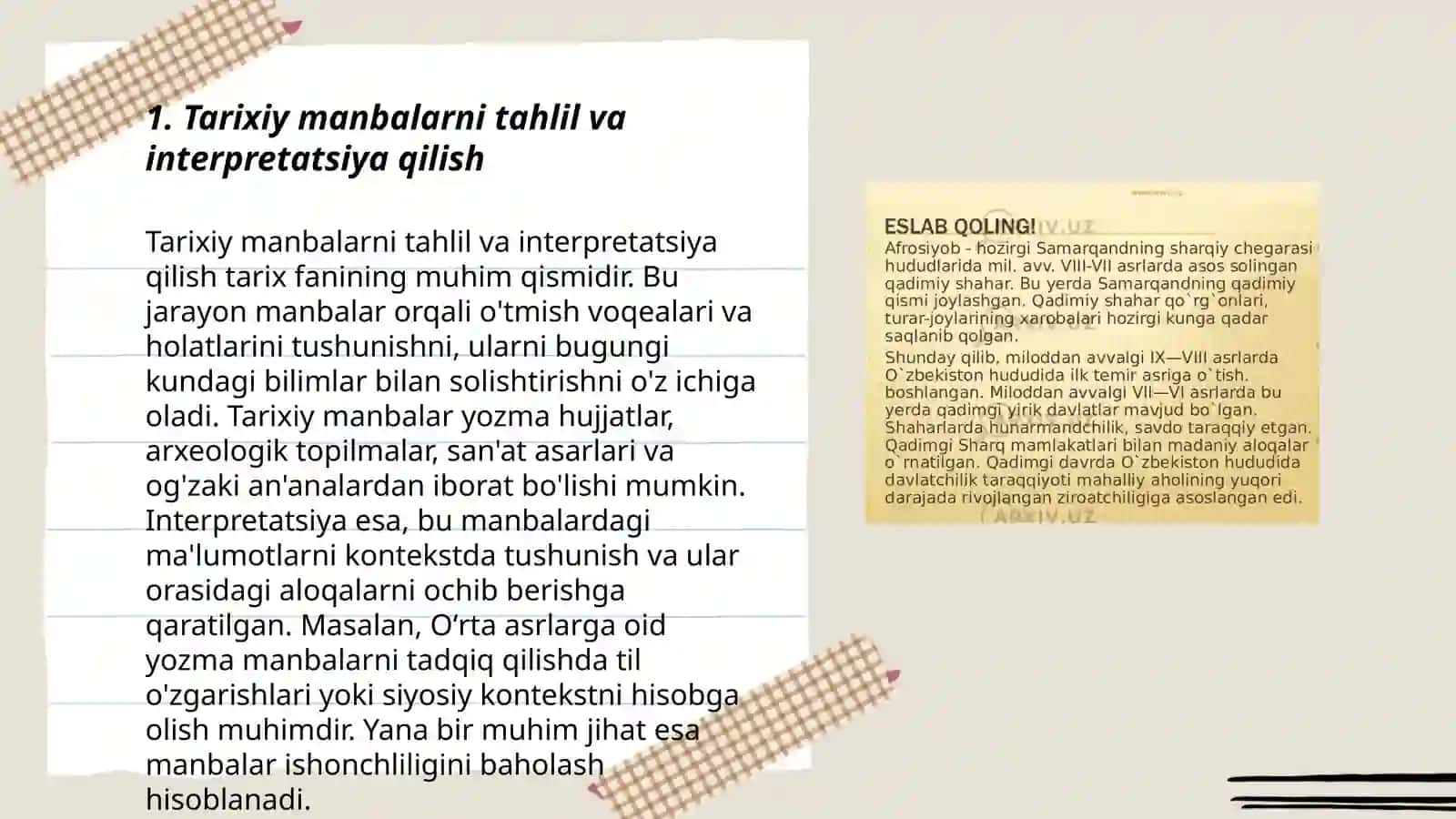 Tarixiy manbalar bilan ishlash usullari 3