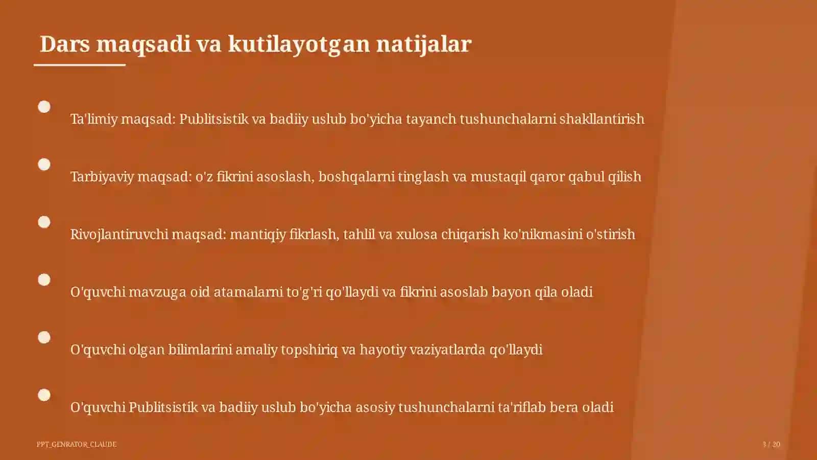 Publitsistik va badiiy uslub (10-sinf) Ona tili (5-11) — takrorlash darsi uchun 3
