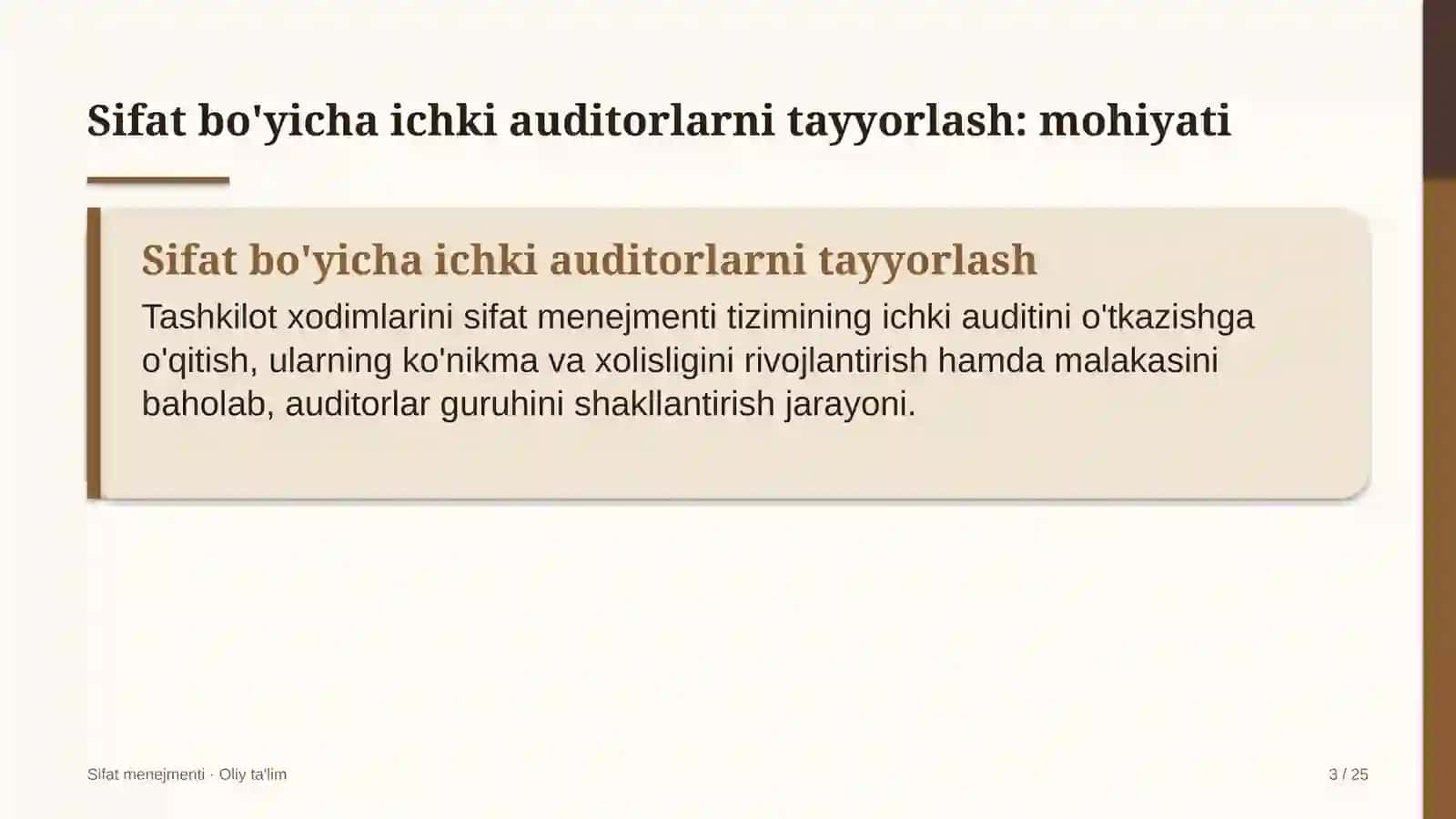 buyurtmaxonalarda sifat bo'yicha ichki auditorlarni tayyorlash 9971 3