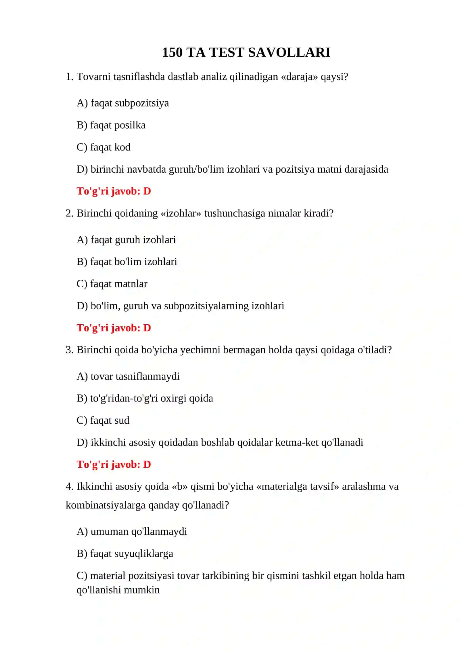 TOVAR NOMENKLATURASI BO'YICHA SAVOLLAR 3