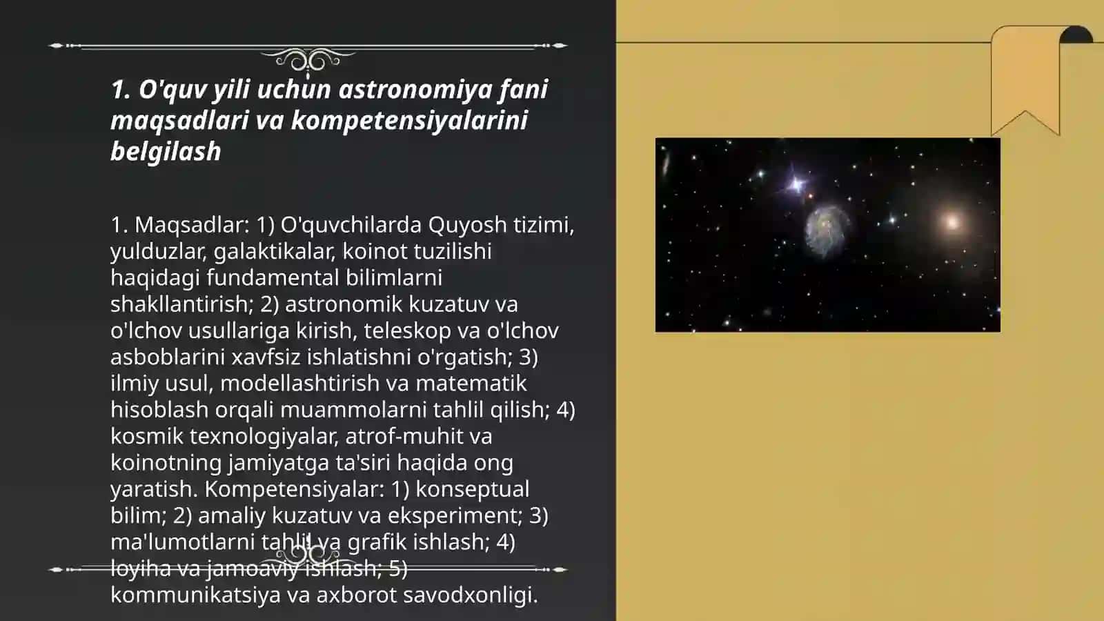 Tanlangan (astranomiya) o'quv fani darajasida o'quv yili uchun o'quv materiali 3