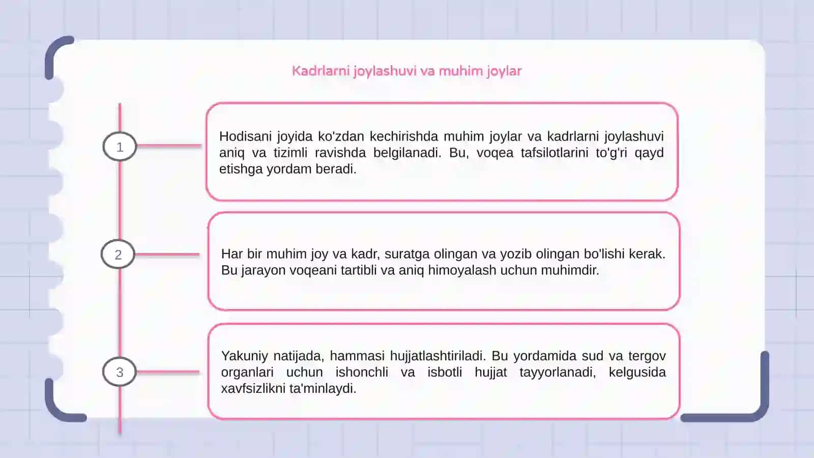 Kriminalistika fanida hodisa joyini ko'zdan kechirish natijasini qayd etish 3