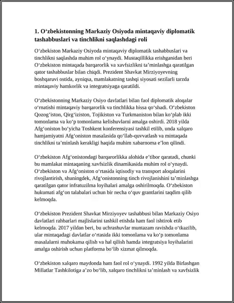 Oʻzbekistonni Markaziy Osiyoda Tinchlikni va Barqarorlikni Taʼminlashdagi Oʻrni 3
