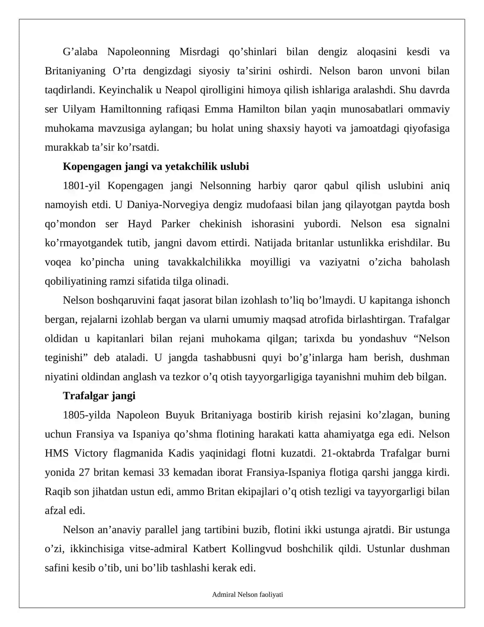 Admiral Nelson faoliyati 3