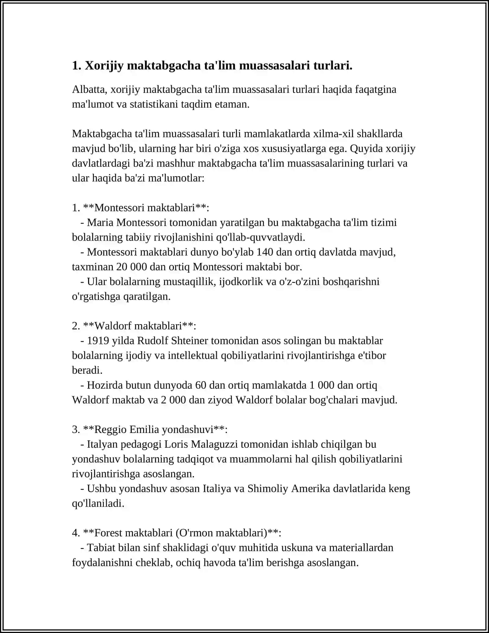 XORIJIY MAKTABGACHA TA'LIM TASHKILOTLARIDA RIVOJLANIAH MARKAZLARINING TASNIFI 3